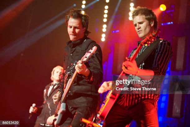 John Taylor and Dominic Brown of Duran Duran performing live at the National Indoor Arena, Birmingham, UK on July 07 2008.