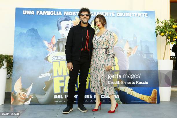 Max Gazze and Carmen Consoli attend Monster Family photocall at Aleph Hotel on October 11, 2017 in Rome, Italy.
