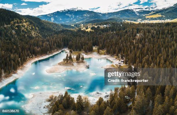 crestasee-see in der schweiz - bodensee luftaufnahme stock-fotos und bilder