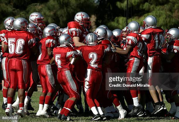 The California School of the Deaf Riverside Football Team prepare for their Varsity Football Game against Viewpoint on October 15, 2005 at the...