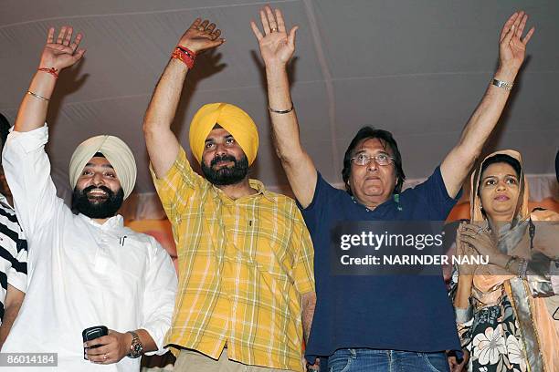 Opposition Bharatiya Janata Party candidate from Gurdaspur and Indian film actor Vinod Khanna , along with Indian cricketer turned politician and...