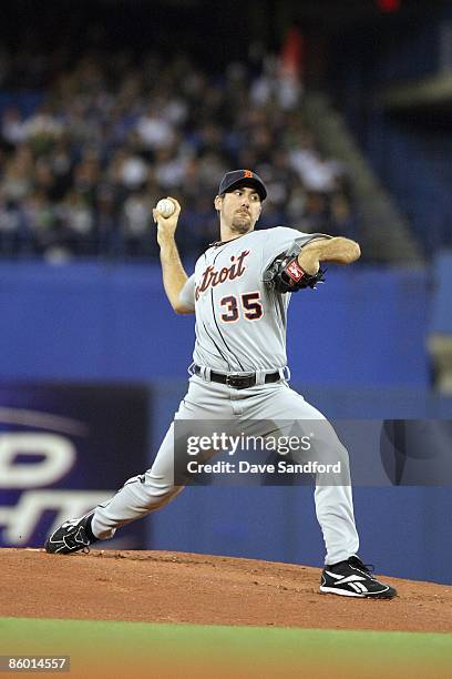 Justin Verlander of the Detroit Tigers delivers the pitch during the Opening Day game against the Toronto Blue Jays at the Rogers Centre April 6,...