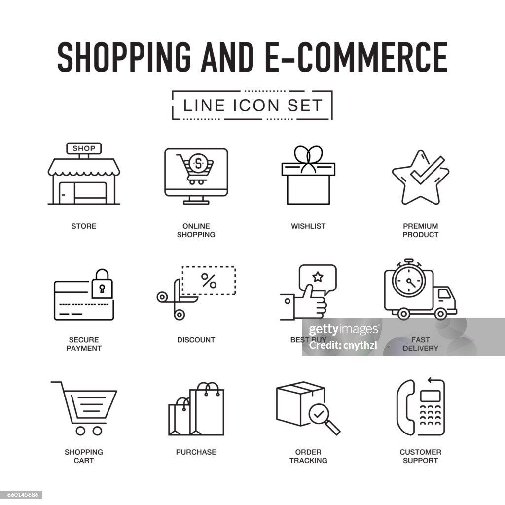 SHOPPING AND E-COMMERCE LINE ICONS SET