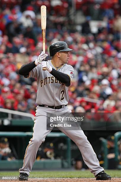 Jack Wilson of the Pittsburgh Pirates bats against the St. Louis Cardinals during Opening Day on April 6, 2009 at Busch Stadium in St. Louis,...