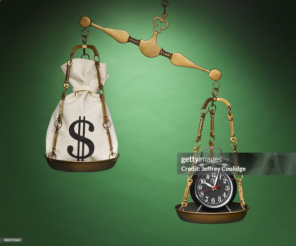 Clock and Money Bag on Scale