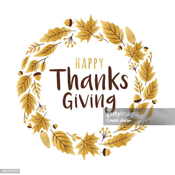 stockillustraties, clipart, cartoons en iconen met happy thanksgiving day wenskaart met gouden bladeren. - weelderig beschrijving