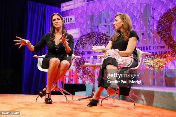 Chief Brand Officer Stephanie McMahon and Sports Illustrated Lead Anchor Maggie Gray speak onstage at the Fortune Most Powerful Women Summit - Day 3...