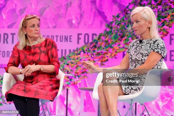 Congresswoman, 12th District, State of Michigan Debbie Dingell and Vice President, Global Marketing Solutions, Facebook Carolyn Everson speak onstage...