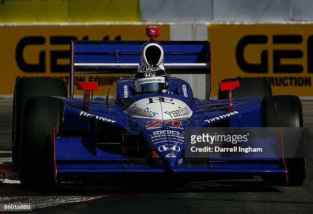 Mike Conway drives the Dreyer and Reinbold Racing Dallara Honda during practice for the IRL IndyCar Series Toyota Grand Prix of Long Beach on April...