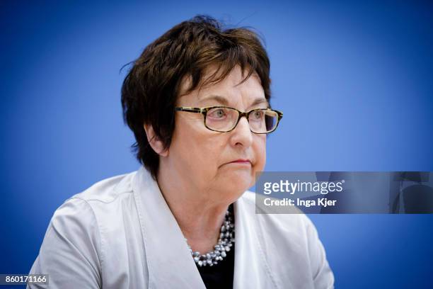 Brigitte Zypries, German Minister for Economics and Energy, is pictured in a press conference on October 11, 2017 in Berlin, Germany.