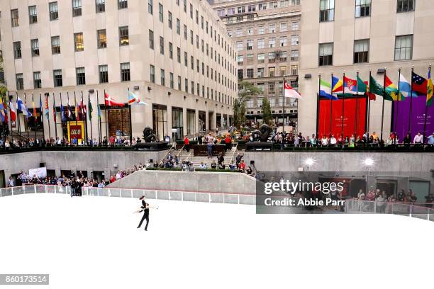 Olympic Gold Medalists Meryl Davis and Charlie perform the season's first skate at The Rink at Rockefeller Center on October 11, 2017 in New York...