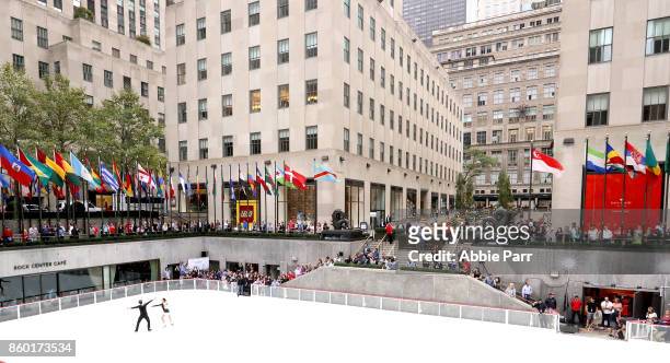 Olympic Gold Medalists Meryl Davis and Charlie perform the season's first skate at The Rink at Rockefeller Center on October 11, 2017 in New York...