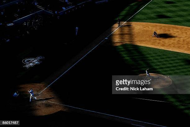 Rafael Betancourt of the Cleveland Indians pitches against the New York Yankees during opening day at the new Yankee Stadium on April 16, 2009 in the...