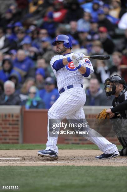 Geovany Soto of the Chicago Cubs bats against the Colorado Rockies on April 15, 2009 at Wrigley Field in Chicago, Illinois. All players wore number...