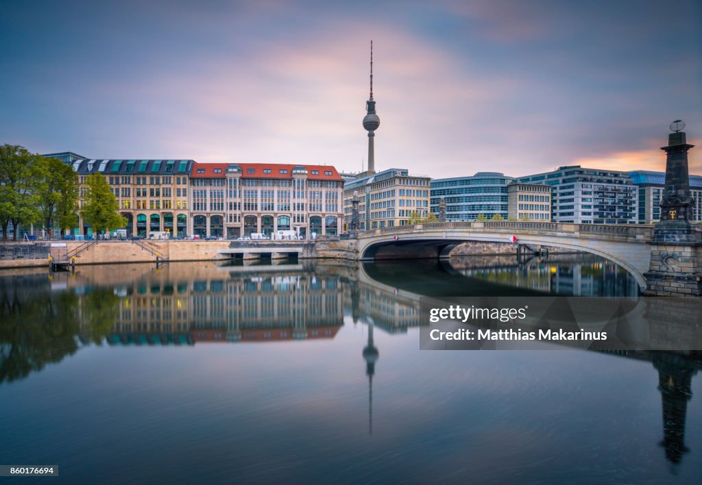 Berlin Spree Skyline in a cloudy sunset