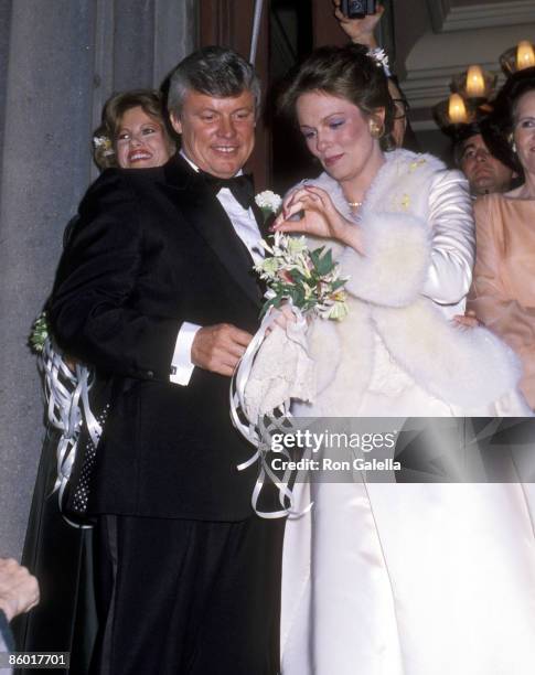 Governor John Y. Brown, Jr. And Phyllis George exit chuch after their wedding ceremony on March 17, 1979 at the Marble Collegiate Church in New York...