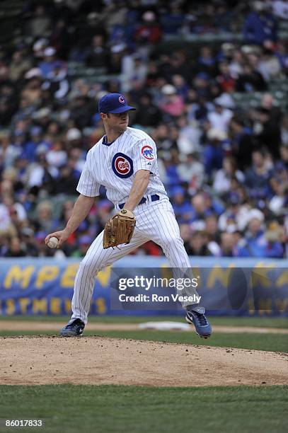 Rich Harden of the Chicago Cubs pitches against the Colorado Rockies on April 15, 2009 at Wrigley Field in Chicago, Illinois. The Rockies defeated...