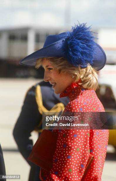 Diana Princess of Wales leaves Melbourne Airport on April 17, 1983 in Melbourne, Australia at the end of their first Royal Tour to Australia