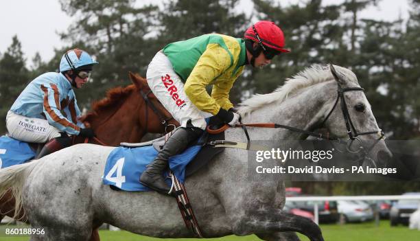 Jockey Bryan Cooper on Mick Thonic in the Vera Davies Memorial Chase at Ludlow Racecourse.