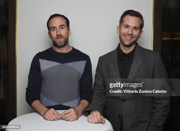 Directors Justin Benson and Aaron Moorhead attend a FilmMaker Afternoon Tea at the 61st BFI London Film Festival on October 11, 2017 in London,...