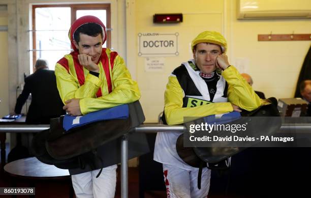 Jockeys Aidan Coleman and Tom Scudamore at Ludlow Racecourse.