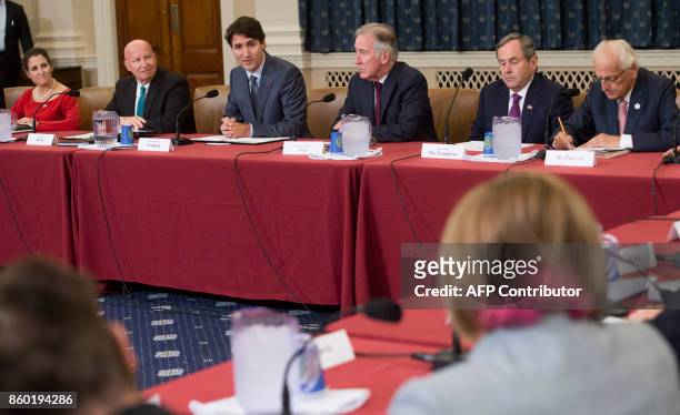Canadian Prime Minister Justin Trudeau meets with members of the House Committee on Ways and Means, including Committee Chairman Kevin Brady ,...