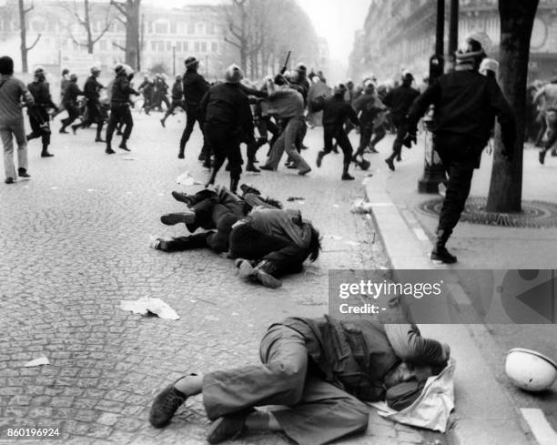 Students clash with riot police officers during a demonstration on May 1968 in Paris during the May 1968 events in France.