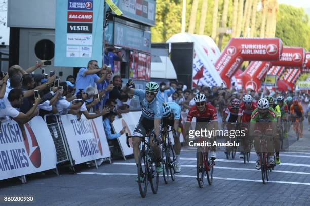 Irish cyclist Sam Bennett of Bora-Hansgrohe team wins the second round of Kumluca-Fethiye lap during the 53rd Presidential Cycling Tour of Turkey...