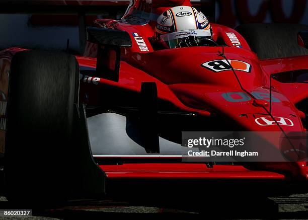 Robert Doornbos drives the Newman Haas Lanigan Racing Dallara Honda during practice for the IRL IndyCar Series Toyota Grand Prix of Long Beach on...
