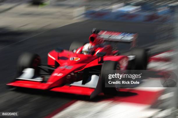 Robert Doornbos drives the Newman/Haas/Lanigan Racing Dallara Honda during practice for the IRL IndyCar Series Toyota Grand Prix at Long Beach on...