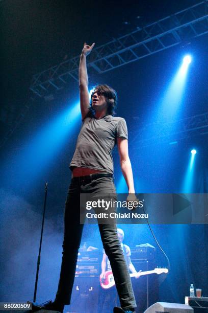 William Beckett of The Academy Is performs on stage at the Give It A Name Incoming Tour 2009 at Brixton Academy on April 17, 2009 in London, England.