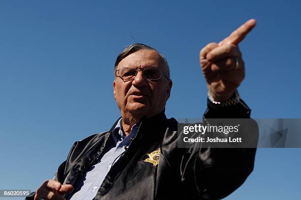 Maricopa County Sheriff Officer Joe Arpaio gestures on April 17, 2009 in Phoenix, Arizona. Arpaio has been facing criticism from Hispanic activists...