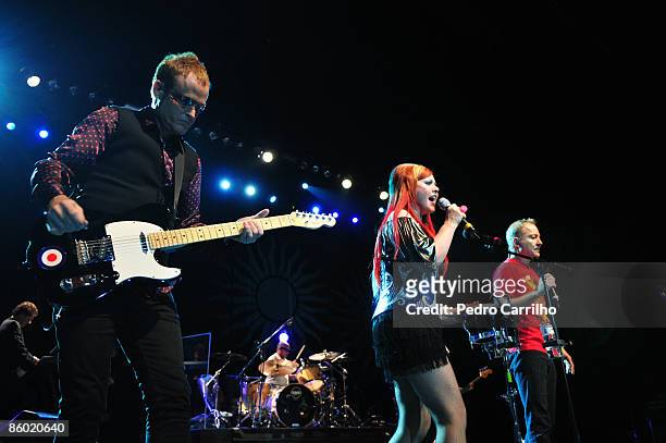 American band B 52's performs during concert at Citibank Hall on April 17, 2009 in Rio de Janeiro, Brazil. This tour is to promote the latest album...