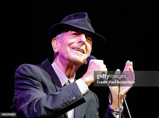 Musician Leonard Cohen performs during day one of the Coachella Valley Music & Arts Festival 2009 held at the Empire Polo Club on April 17, 2009 in...