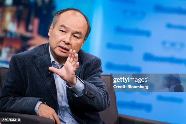 Masayoshi Son, chairman and chief executive officer of SoftBank Group Corp. Speaks during an interview on The David Rubenstein Show in New York,...