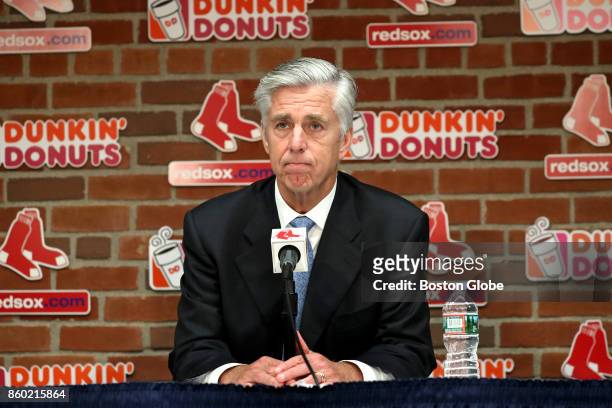 Boston Red Sox president of baseball operations Dave Dombrowski holds time for media availability on the firing of manager John Farrell at Fenway...