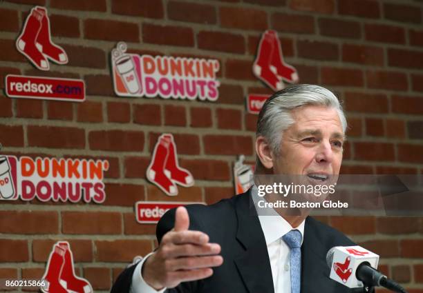 Boston Red Sox president of baseball operations Dave Dombrowski holds time for media availability on the firing of manager John Farrell at Fenway...