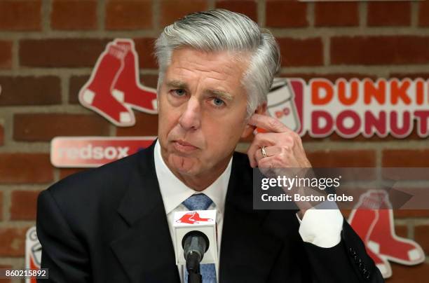 Boston Red Sox president of baseball operations Dave Dombrowski holds time for media availability on the firing of manager John Farrell at Fenway...