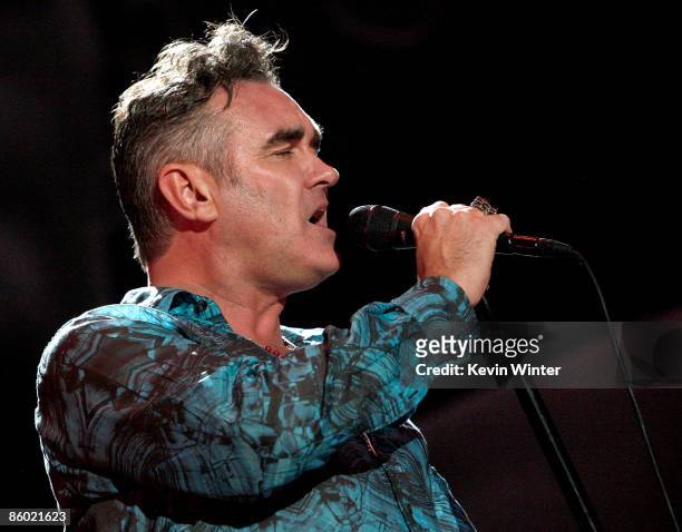 Singer Morrissey performs during day one of the Coachella Valley Music & Arts Festival 2009 held at the Empire Polo Club on April 17, 2009 in Indio,...