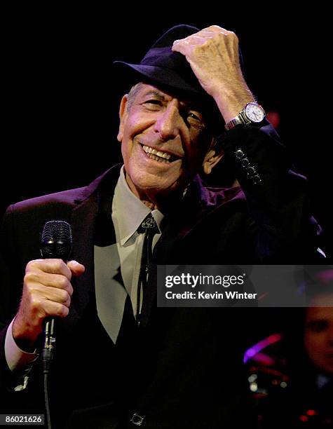 Musician Leonard Cohen performs during day one of the Coachella Valley Music & Arts Festival 2009 held at the Empire Polo Club on April 17, 2009 in...