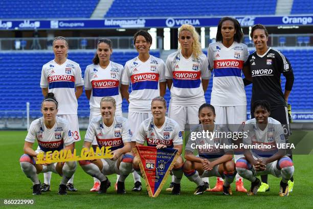 Team of Lyon line up during the UEFA Women's Champions League Round of 32 Second Leg match between Lyon and Medyk Konin at Groupama Academy Stadium...