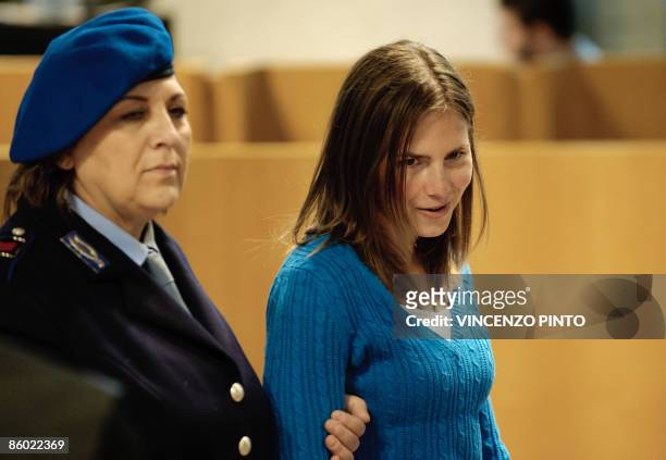 Student Amanda Knox , charged for the murder of her British roommate Meredith Kercher, arrives at court in Perugia on April 18, 2009. Meredith...