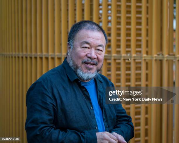 Chinese contemporary artist and activist Ai Weiwei attends the news conference concerning his instillation titled Good Fences Make Good Neighbors, at...