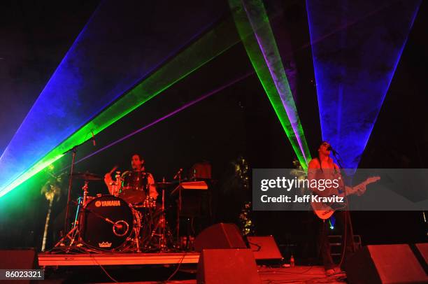 Musicians Thomas Ross Turner and Aaron Kyle Behrens from the band Ghostland Observatory perform during day 1 of the Coachella Valley Music & Arts...