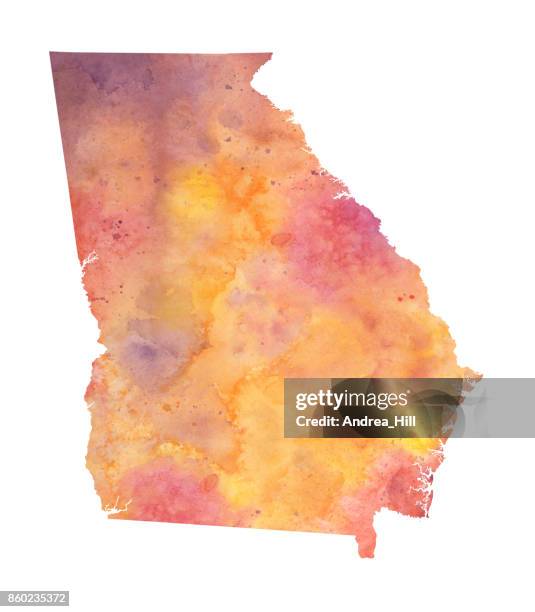 ilustraciones, imágenes clip art, dibujos animados e iconos de stock de mapa acuarela del estado estadounidense de georgia en colores de otoño - georgia-estado-de-eeuu