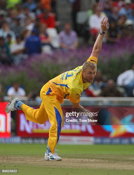Andrew Flintoff of Chennai bowls during the IPL T20 match between Mumbai Indians and Chennai Super Kings at Newlands Cricket Ground on April 18, 2009...