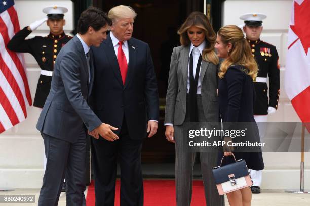 President Donald Trump and First Lady Melania Trump welcome Canadian Prime Minister Justin Trudeau and his wife Sophie Gregoire Trudeau at the White...