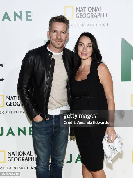 Actor Sean Maguire and Tanya Flynn arrive at the premiere of National Geographic Documentary Films' "Jane" at the Hollywood Bowl on October 9, 2017...