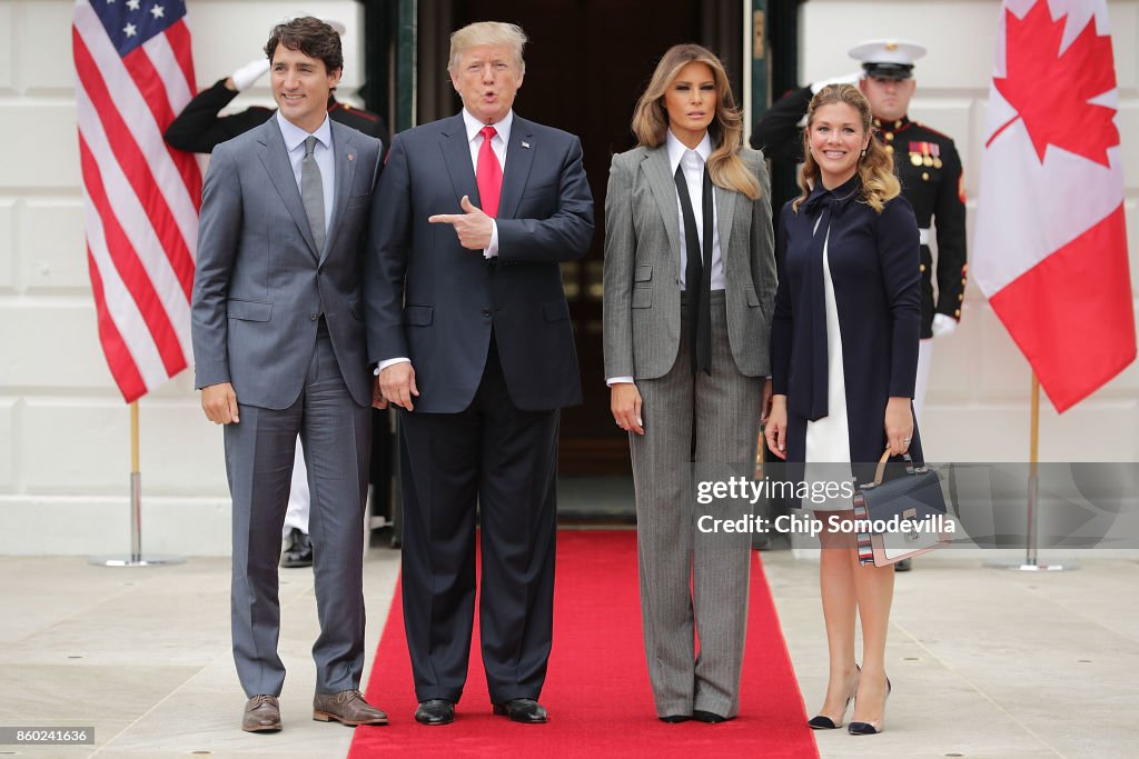 President Trump And First Lady Welcome Canadian Prime Minister Justin Trudeau And His Wife Gregoire To The White House