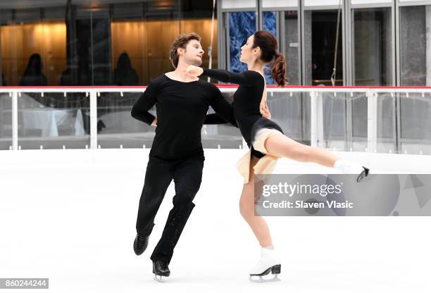 Olympic Gold medalists Meryl Davis and Charlie White host the first skate of the season at The Rink at Rockefeller Center on October 11, 2017 in New...